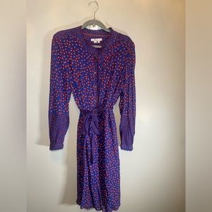 Belted Boden shirt dress, blue and red size 14